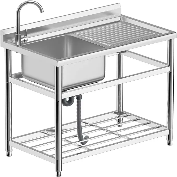 gm-2024 OEM Customization Sink Table WithSingle Drainboard Compartment Stainless Steel Workbench