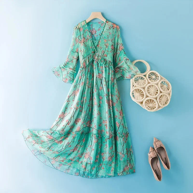 

Summer Dress Women Clothing 2024 New Mulberry Silk Ladies Korean Floral Elegant es for Woman Vestido Ropa Mujer