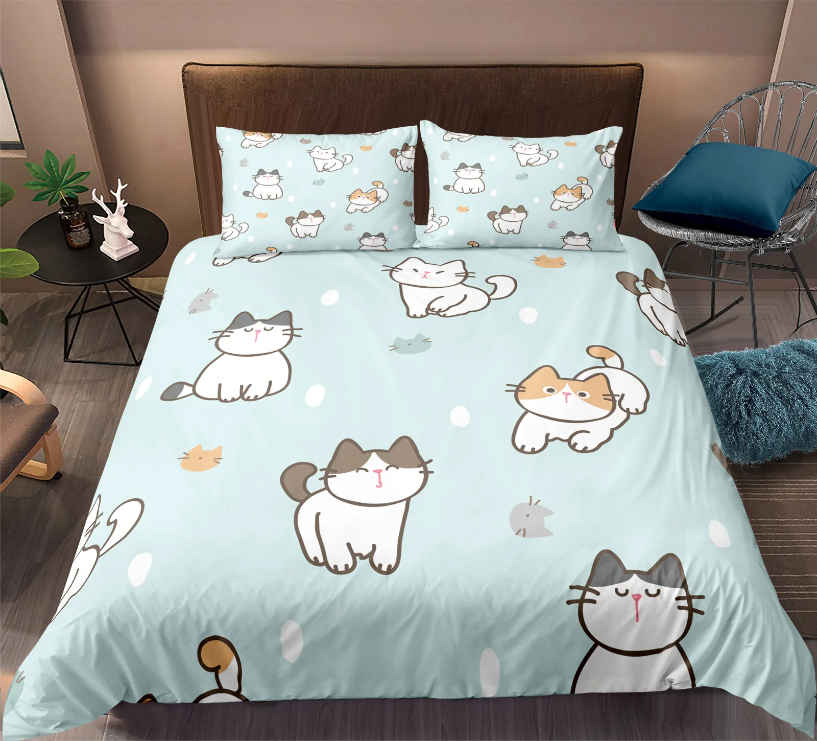 

Kitten Set Queen Size Duvet Cover for Children Light Blue Adult Space Bedding Set Individual Pillowcase,Duvet Cover or Set