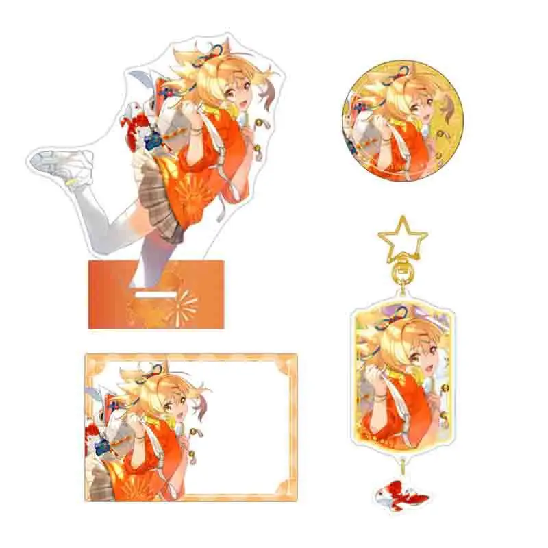 Game Yuan Shen Figure Yoimiya Acrylic Stand Keychains Model Plate Desk Decor Standing Sign Pendant Fans Group Photo Card Gift