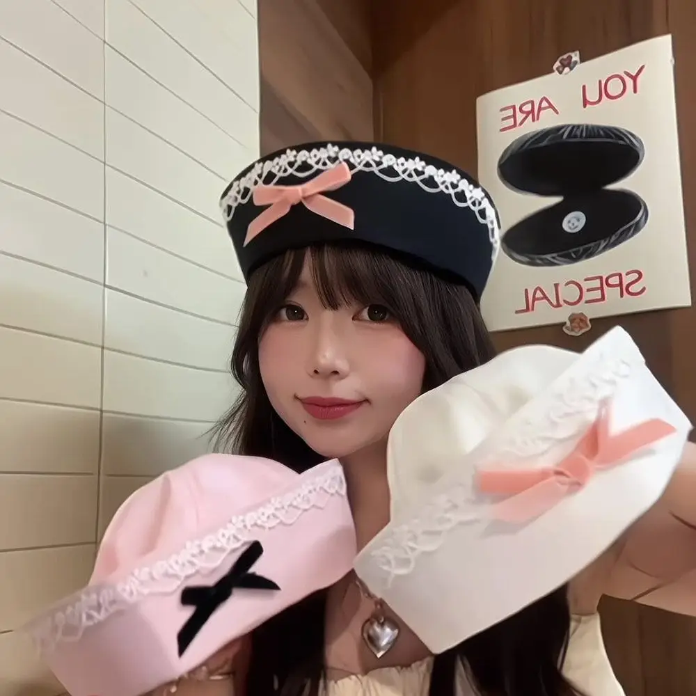 Fashion Summer Sailor Hat Stripe UV Protection Stage Performance Hat Bowknot Flip Eaves Cosplay Hat for Women