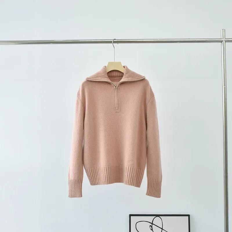 New Style Cashmere Sweater for Women 100 Pure Cashmere Zipper Half Open Collar Pullover Knitted Sweater