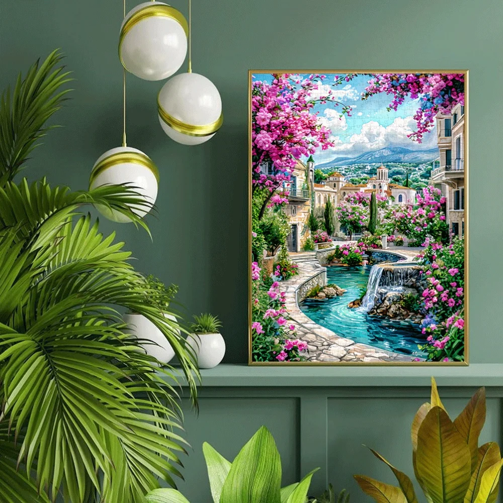 1000 elementów Bardzo Duże Puzzle Wioska w Stylu Greckiego Wyspy/Japońskiej Inspiracji Śródziemnomorskiej - Trudne, Dla Wieków 14+, Wytrzymałe, Samochodowe