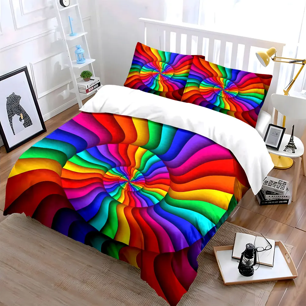 Colorful Abstract Spiral Set Decoration Soft Skin-Friendly Bedding Set Includes 1 Duvet Cover And 2 Pillowcase, Gift