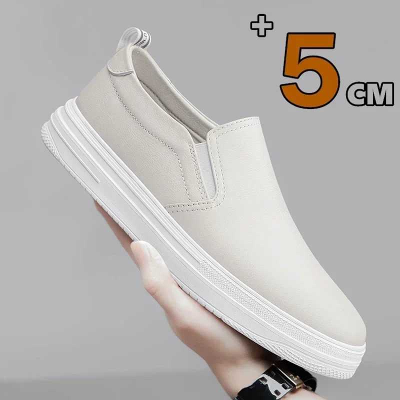 

5cm Spring Summer Comfortable Man Casual Elevator Shoes Men Loafers Soft Cow Leather Men Moccasins Height Increase Taller Shoes