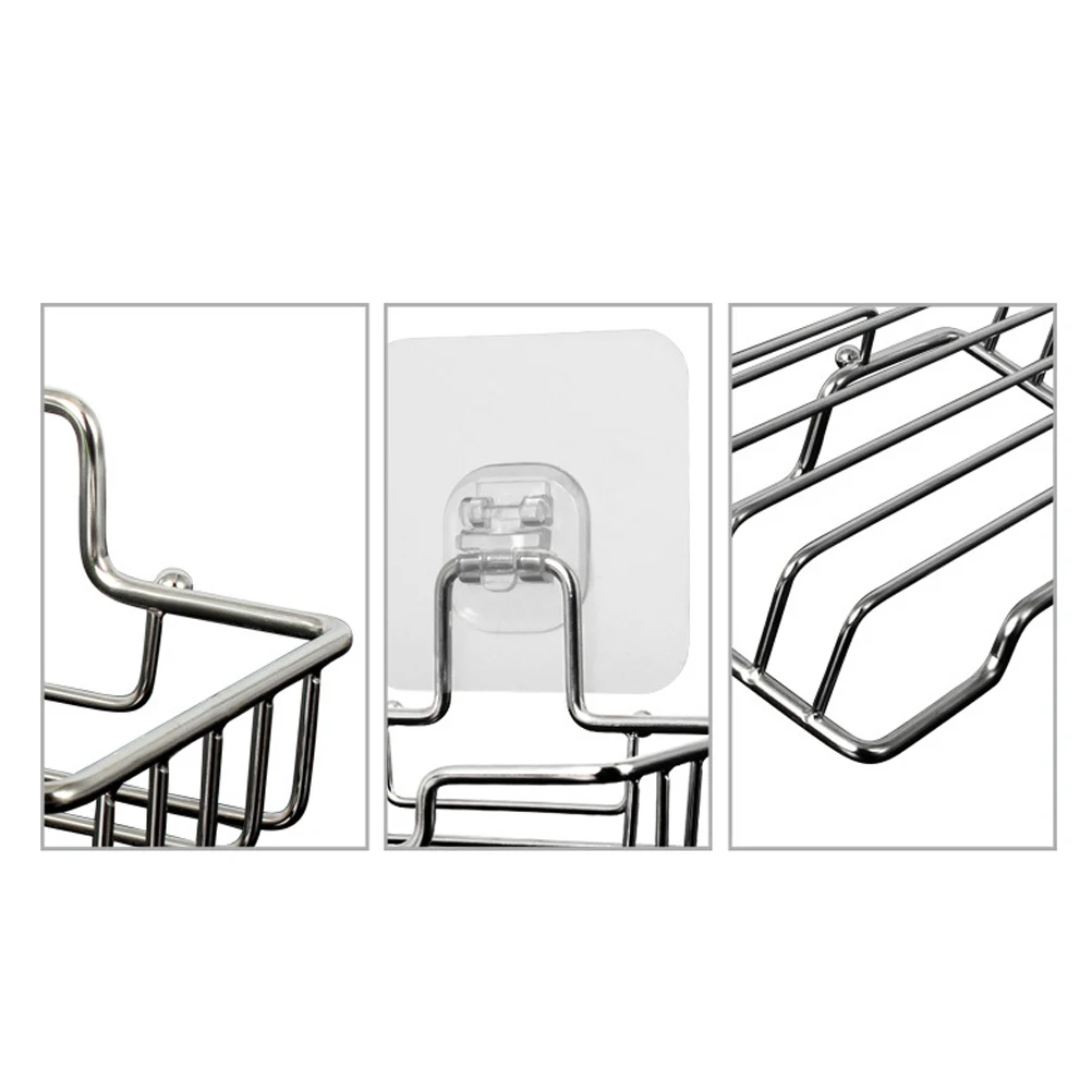 

Stainless Steel Soap Holder Kitchen Shelf Sponge Drain Rack Multifunction Storage