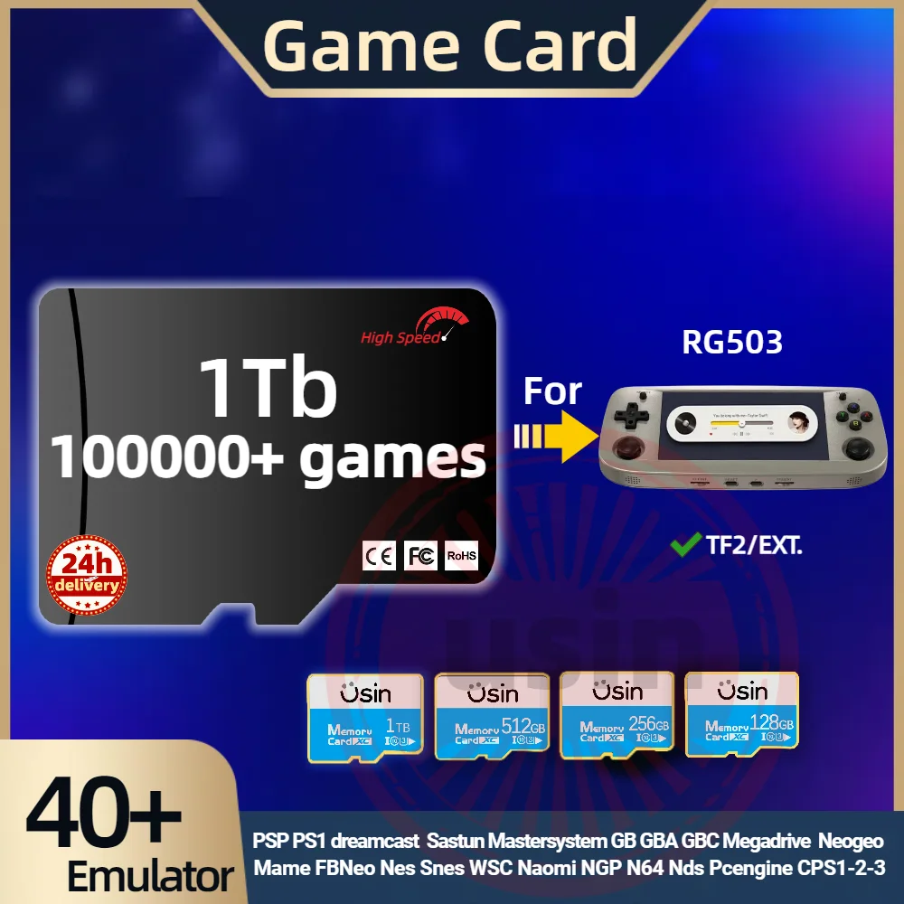 Game Card For Anbernic RG503 Memory TF Plug&Play Pre-install Retro Games PSP PS1 SD portable Handheld High Speed Card 1Tb 512G