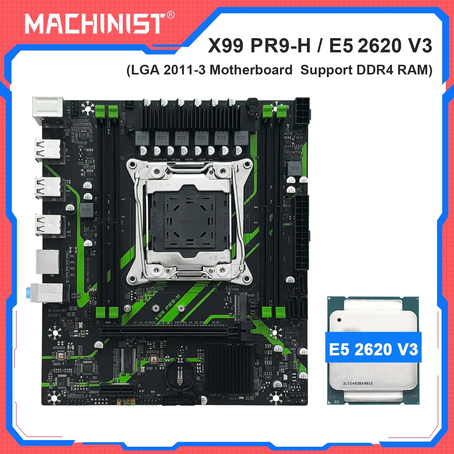 

MACHINIST X99 Motherboard kit set With Intel Xeon E5 2620 V3 CPU LGA 2011-3 Support DDR4 Dual-channel RAM NVME/SATA M.2 PR9-H
