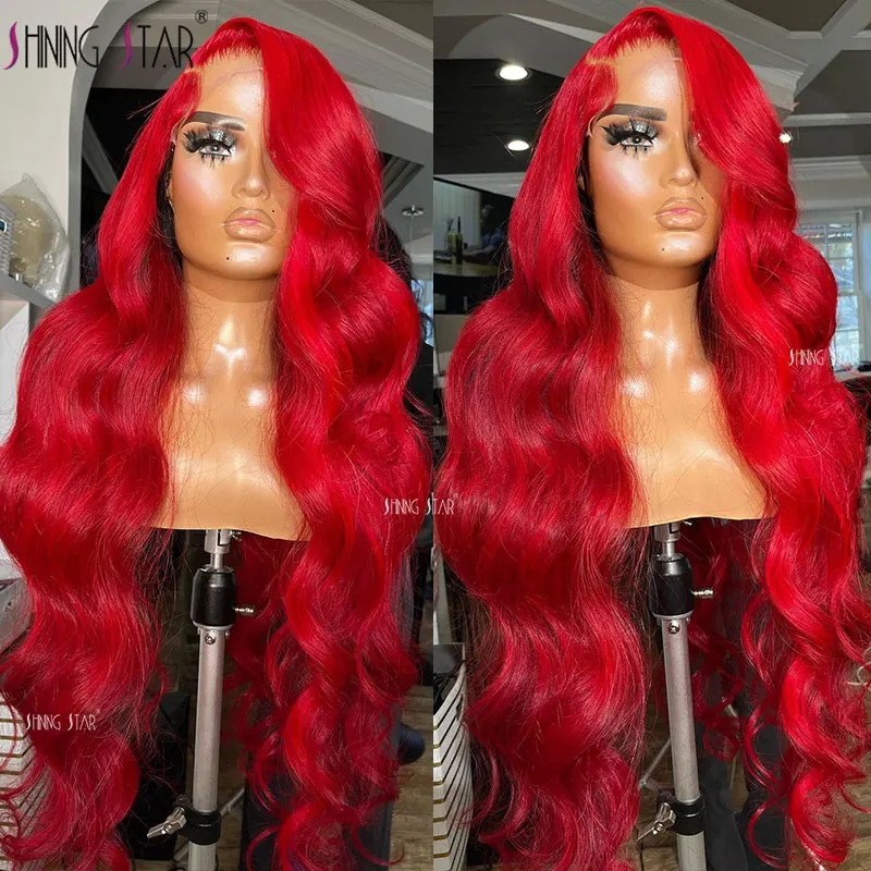 Hot Red Body Wave 13X6 Transparent Lace Front Wigs Pre Plucked 180 Density 100% Human Hair 13X4 Lace Frontal Wig Black Women