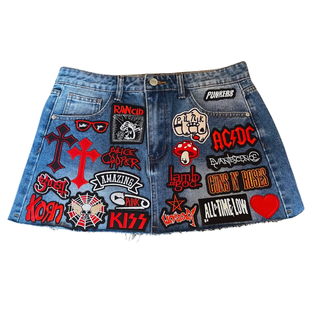 חצאית נשים רטרו אמריקאית Y2K שורטס ג'ינס הראג'וקו גותי היפ הופ גרפיקה רחבה חצאית מותאמת למותן גבוהה צמודה מיני חצאית אופנה