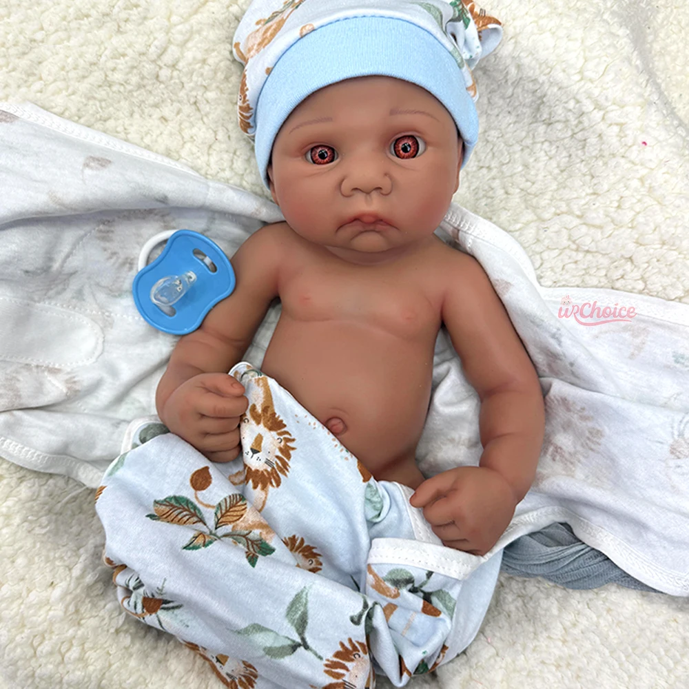 Lifelike 40cm Full Body Soft Silicone Reborn Baby Boy Dark Skin Realistic Visible Veins Newborn Dolls Collectibles Kids Toy