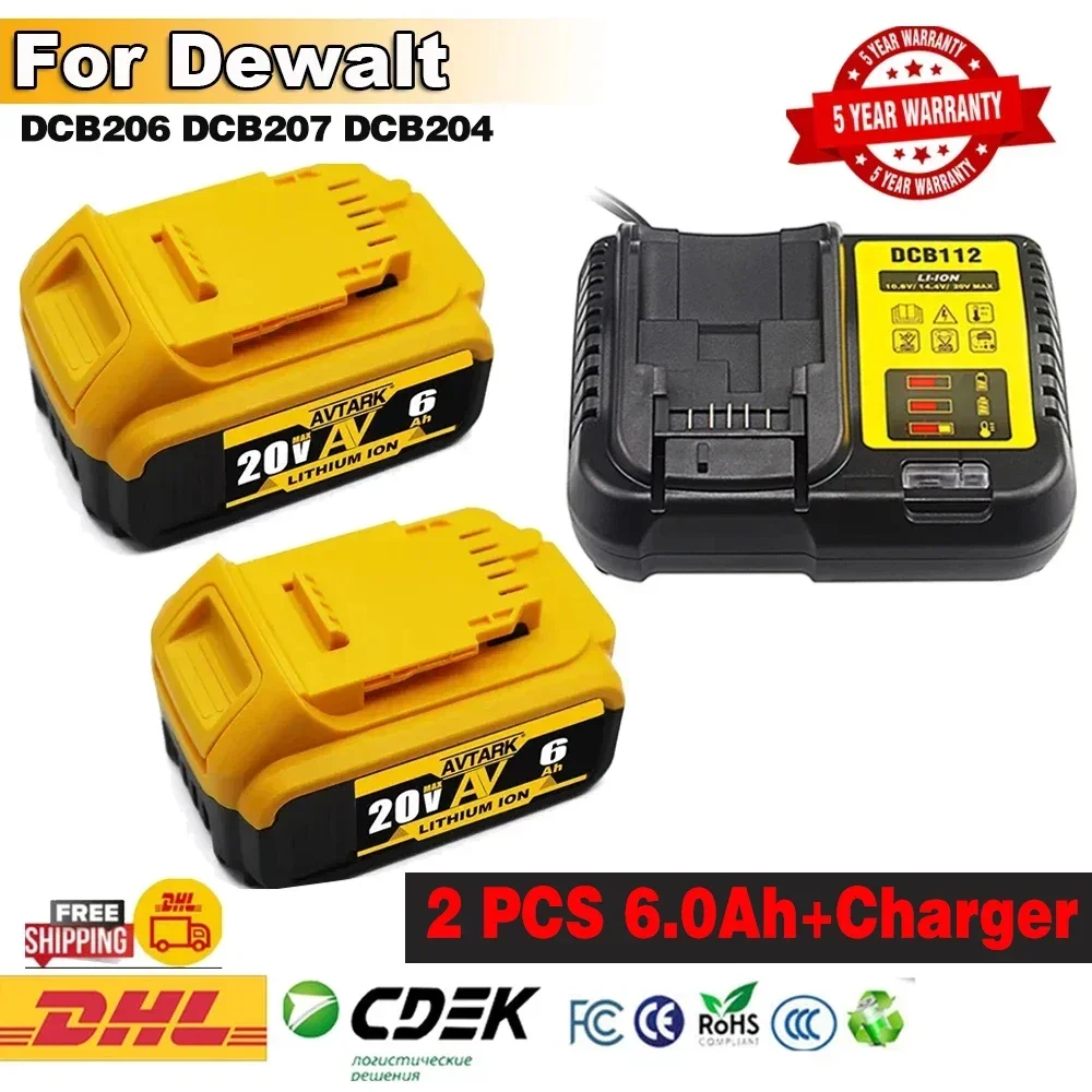 

2024 Upgrade DCB200 20V 8000mAh Battery , charger For Dewalt 18V DCB184 DCB200 DCB182 DCB180 DCB181 DCB182 DCB201 Tools Battery