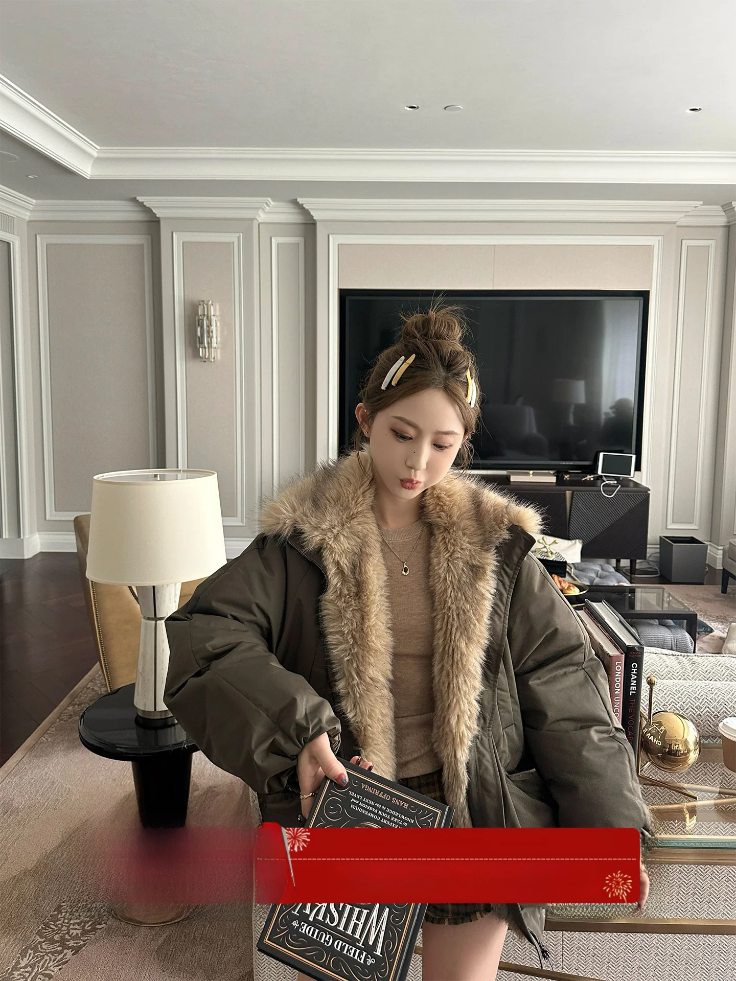 

Женская теплая куртка MLS из флиса с меховым воротником, осенне-зимняя новинка 2025 года, в корейском стиле, для повседневной носки