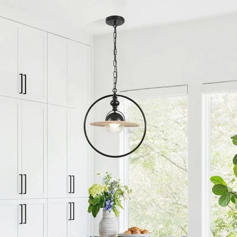 American Country Style Chandelier Rustic Woven Pendant Light for Dining Room Bedroom Study Hotel Use