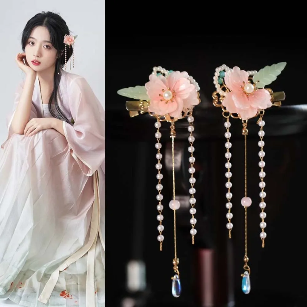 Antique Flower Chinese Style Hairpin Set Tassel for Buns Hanfu Hair Stick Earrings Crown Butterfly Hair Comb Betrothal