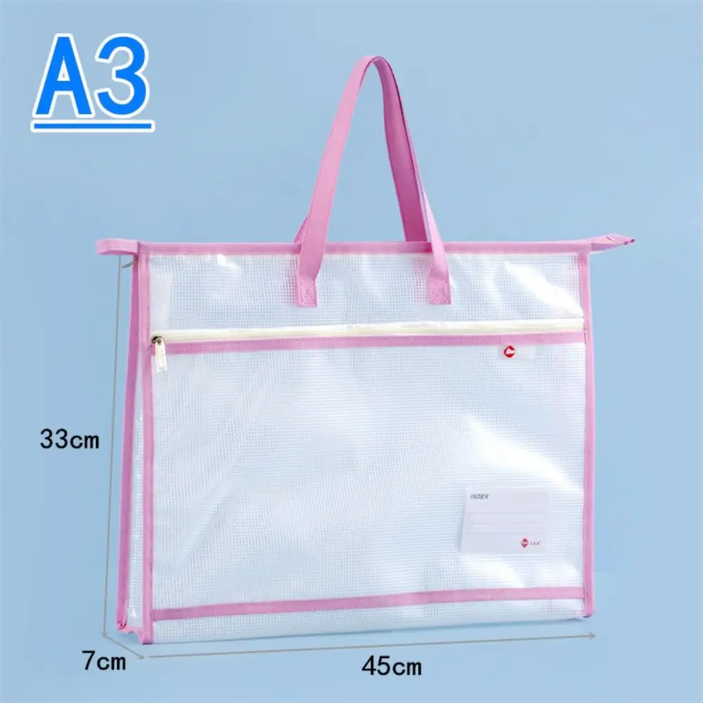 with Zipper and Handle A3 Project Bag Large Capacity Mesh PVC Mesh Art Bag Waterproof Multifunctional Storage Bag