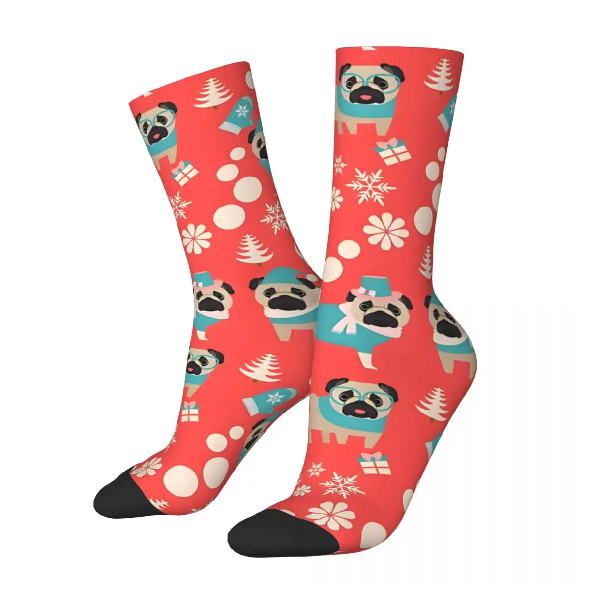 Retro Holiday Pugs In Sweaters Men's compression Socks Unisex Harajuku Pattern Printed Novelty Crew Sock