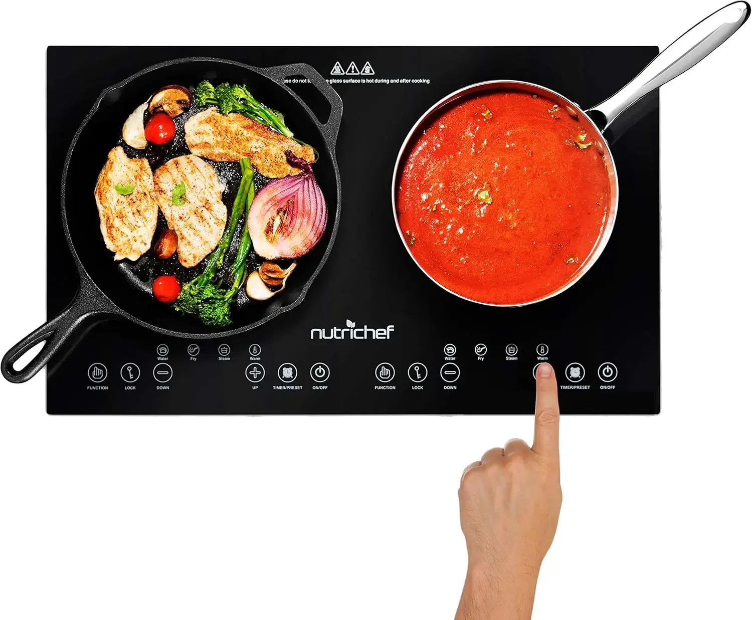 Double Induction Cooktop - Portable 120V Digital Ceramic Dual Burner w/ Kids Safety Lock - Works with Flat Cast Iron P