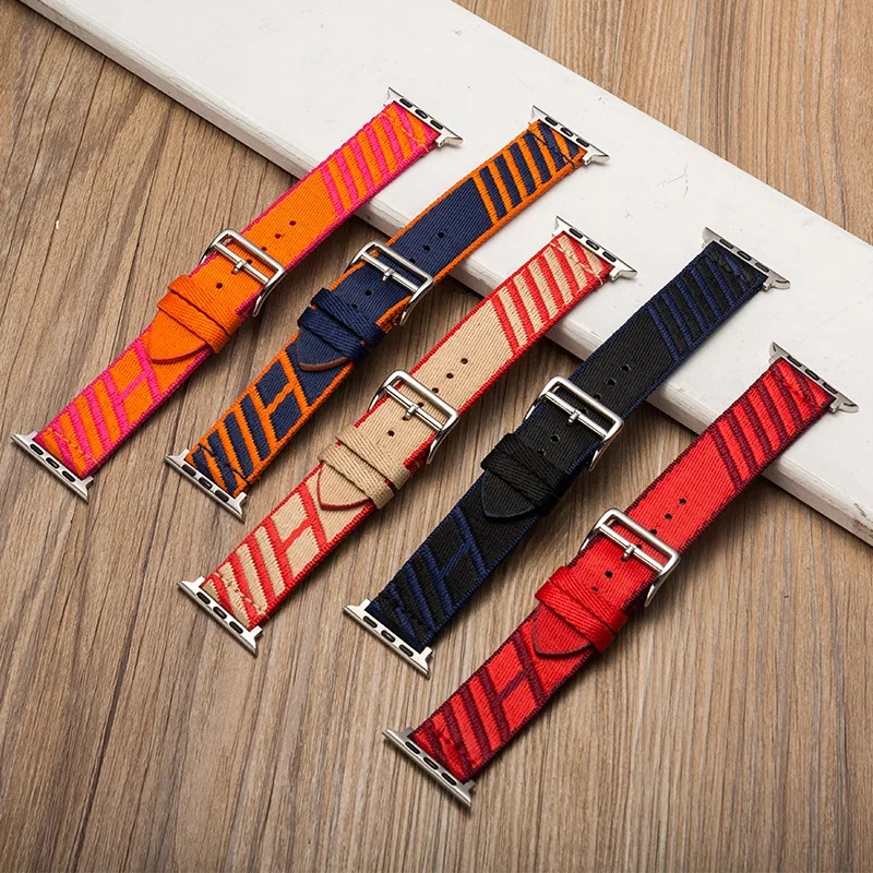 Canvas Weave Band For Apple Watch 42 44 45 49MM Colorful Vintage Bracelet Strap For iWatch 9 5 8 4 1 se Ultra Watchband Correa