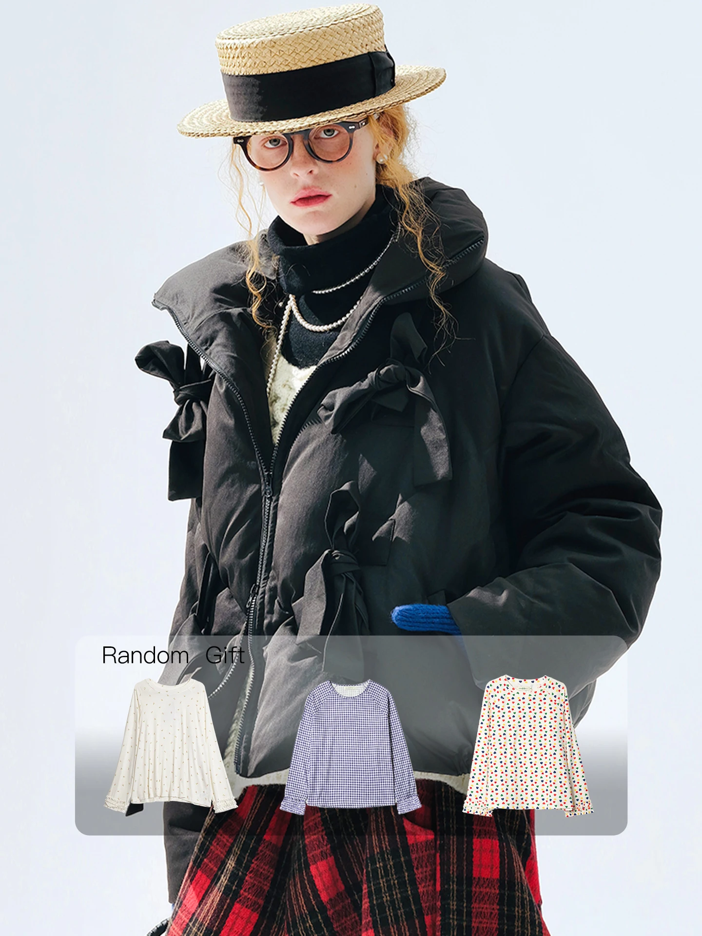 سترة قصيرة للأسفل imakokoni 2025 معطف نسائي شتوي على الطراز الياباني بفيونكة سوداء سميكة 255294