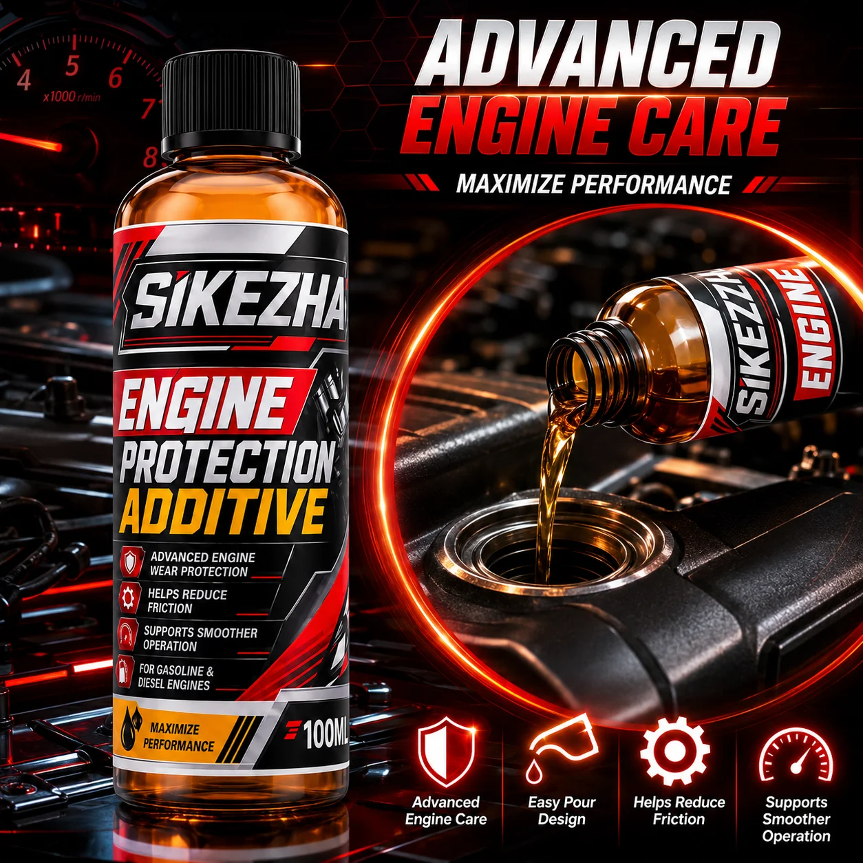 SIKEZHAN 100ml Engine Care Formula for Cars, Motor Maintenance Support Smooth Performance Wear Care Noise Care Vehicle Accessory