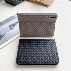 for iPad Mini 6 10th Pro11 Sleeve Braided Diamond Pattern PU Leather Full Coverage Pouch Foldable Stand Bracket Inbuilt TPU Case