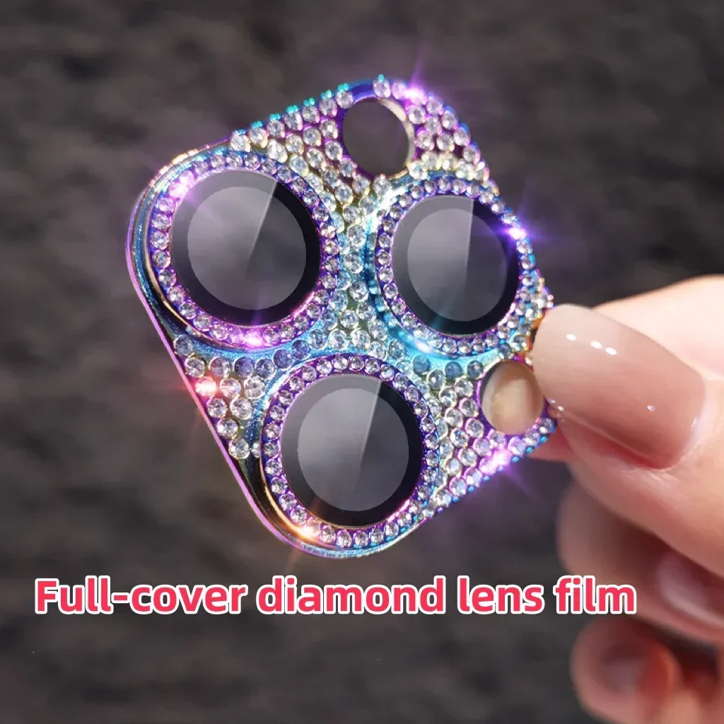 2-3Pcs Camera Lens Film For IPhone 14 13 12 15 16Pro Max Mini 14 15 16Plus Glitter Diamond Camera Lens Ring Protection Protector