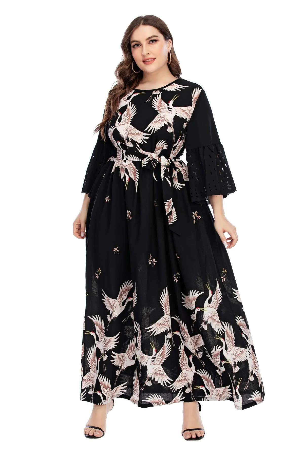 Large Size Lady Dresses Summer Fashion Elegant Print Round Neck Long Dress Casual Casual Temperament Plus Size Women Clothing