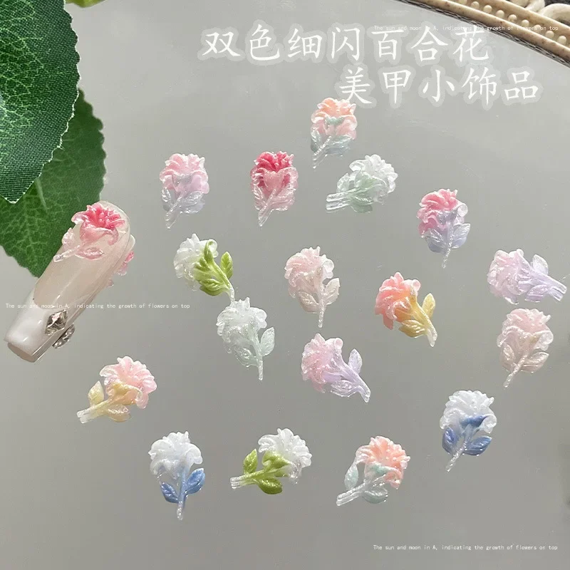 20szt Exqusitive Lily Flower Resin Nail Charms 3D Luminous Flower Kawaii Nail Art Akcesoria Luksusowe ozdoby do paznokci DIY Część