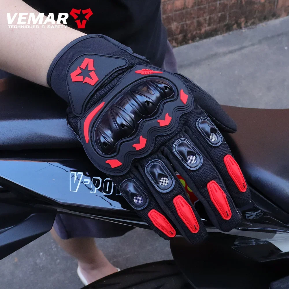 VEMAR Sommer Motorrad Handschuhe Männer Schwarz Voll Finger Touchscreen Radfahren ATV MTB Guantes Moto Luvas Fahrrad Reiten Handschuh Frauen Rot – Detail 4