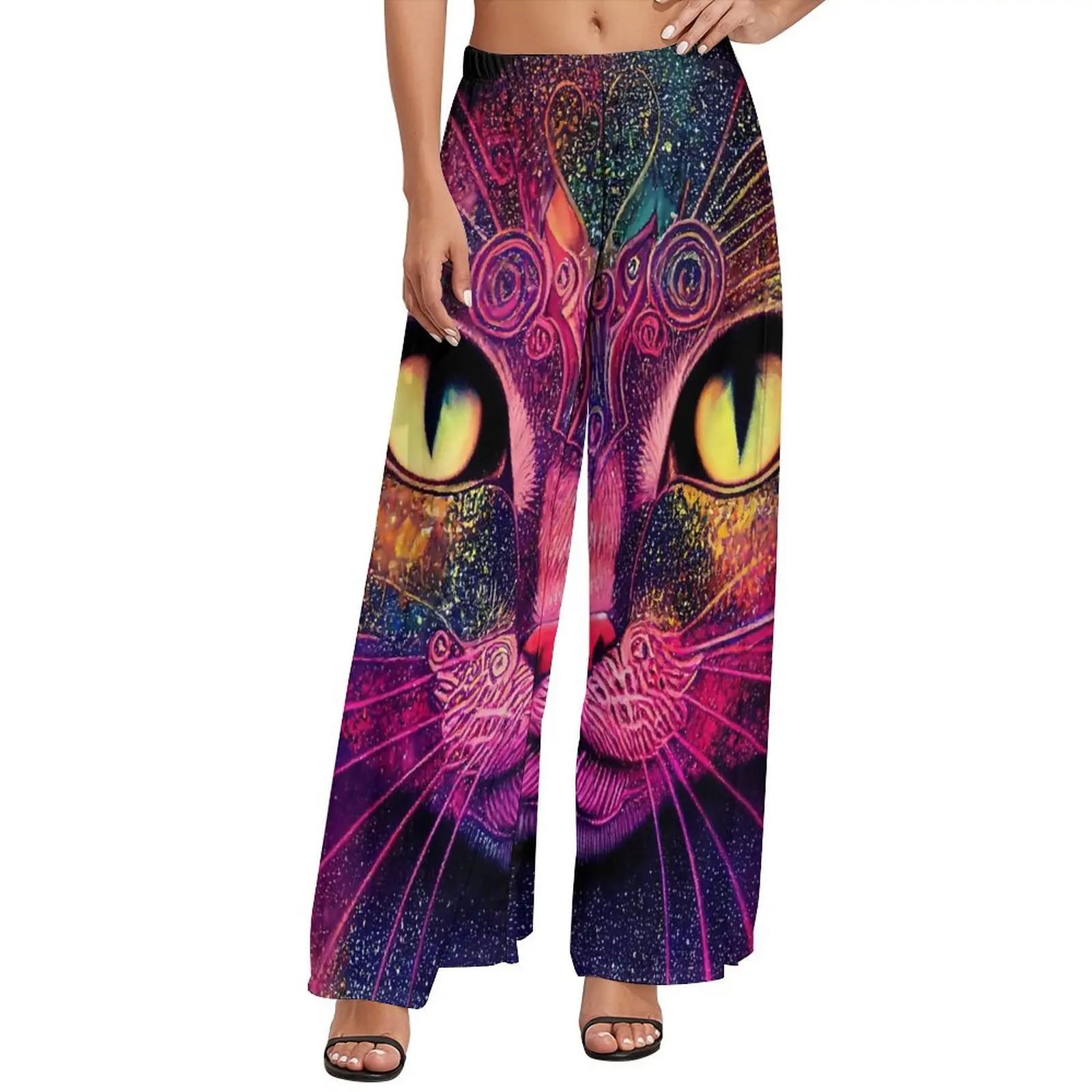 Pantalones mágicos de gato con estampado Animal, Pantalón recto de pierna ancha, cintura alta, talla grande 5XL 6XL