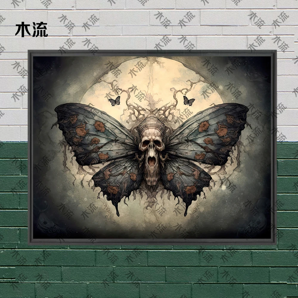 Dark Academia Magic Insect,Abstract Wall Art,Canvas Painting,Beetle,Moth,Deer,Butterfly, Whimsigoth Witchcraft Art Poster Print