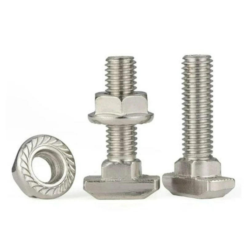 304 Stainless Steel 20 30 40 45 Series T Shaped Hammer Bolt Aluminum Profile Accessories T Shaped Bolt Nut M5 M6 M8 M10 Set