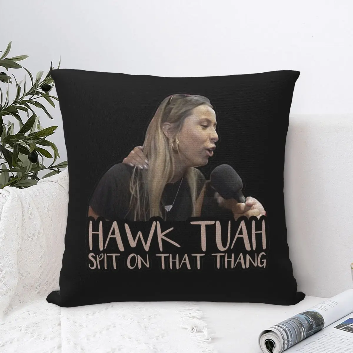 

Hawk Tuah Interview Spit On That Thang Square Pillow Case Cushion Cover Awesome Polyester Decor Pillowcase for Sofa 45x45cm