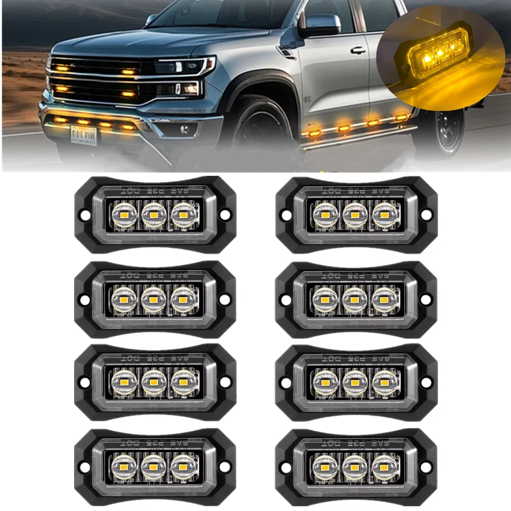 

8PCS Trailer LED Lights Truck Marker Side Lighting Lamp 3LED Car Van Pickup Lorry Grille Warning Clearance Side Marker Lights