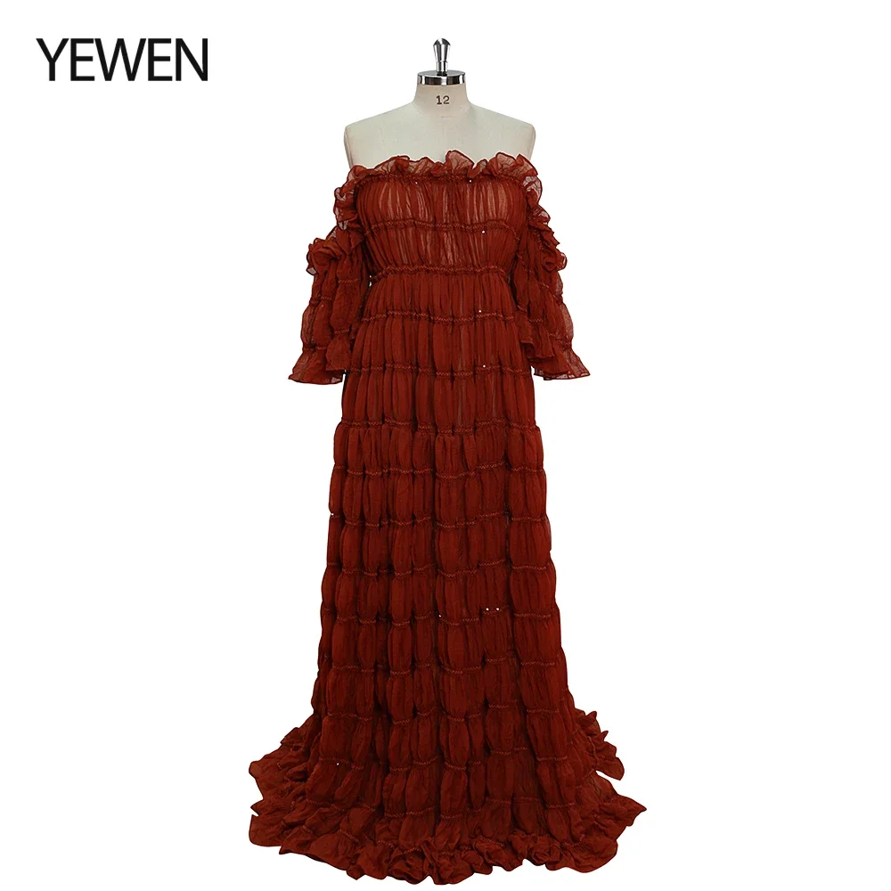 

Elegant Off Shoulder Maternity Photoshoot Dresses for Pregnant Photography Side Slit Boho Pregnant Dress Photo Session YW220511
