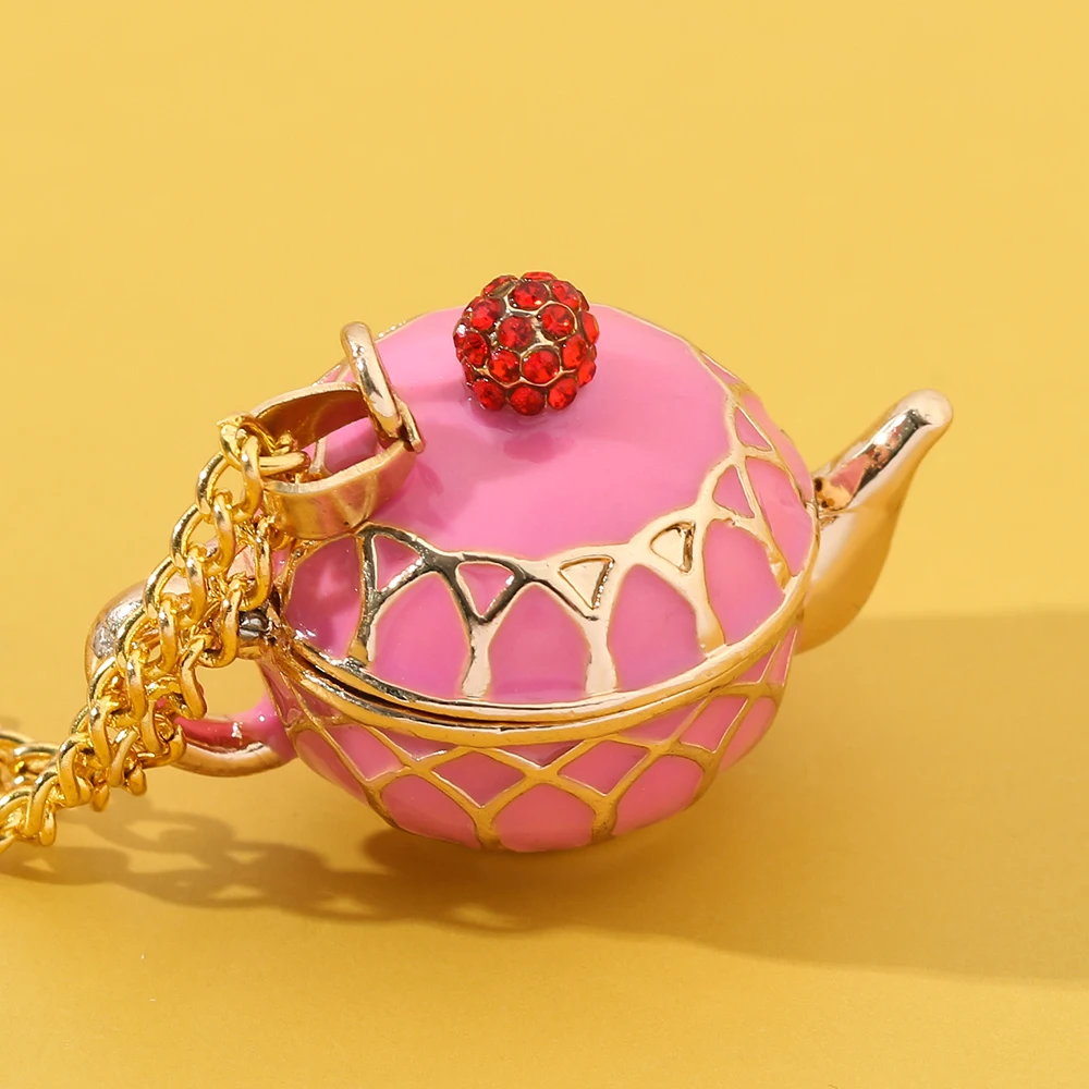 Pink Enamel Teacup Teapot Necklace Locket Magnetic Punk Streetwear Gothic Jewelry Y2k Accessories Necklace Vintage Kpop