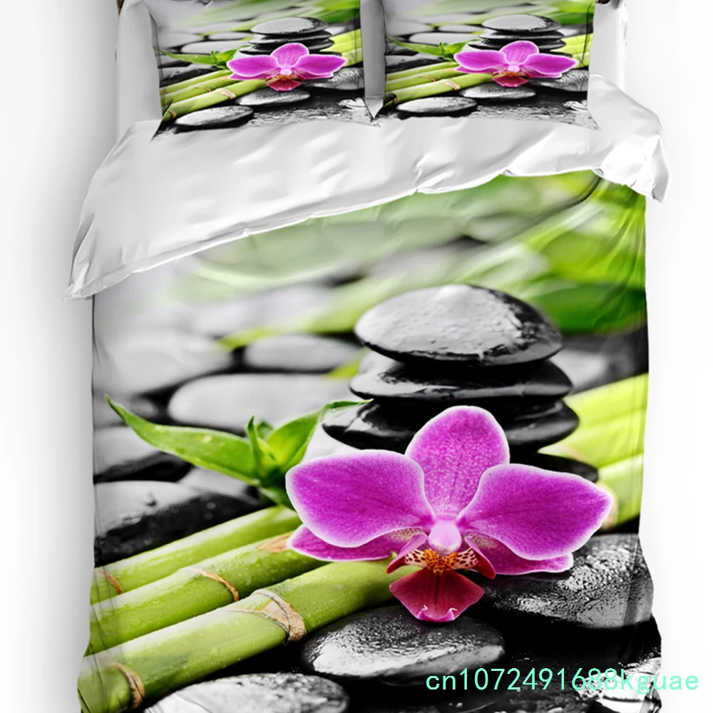 3pcs Bedding Set Flower Stone Pink Orchid Reflection Home Textile Duvet Cover Pillow Case Boy Kid Teen Girl Bedding Covers Set 3