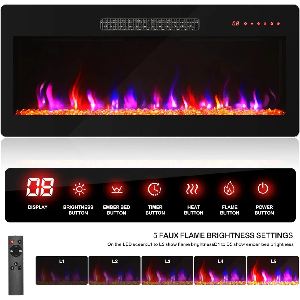 68 Wood TV Stand with 36 Electric Fireplace, Entertainment Center with Storage Cabinet, Console Table for TVs up to 75 I