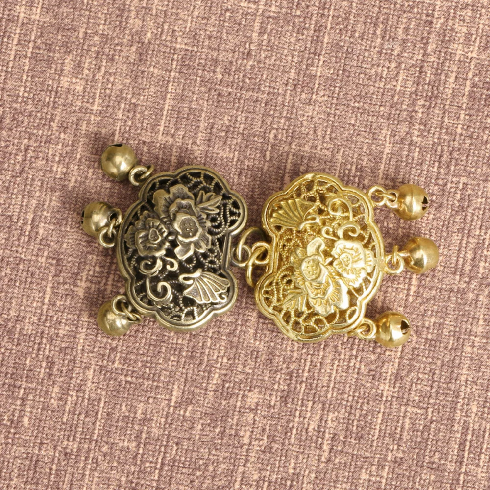 Do Old Brass National Wind Peony Flower Longevity Lock Hollow Pendant Men's and Women's Pendant Peace Lock Hanfu Gifts