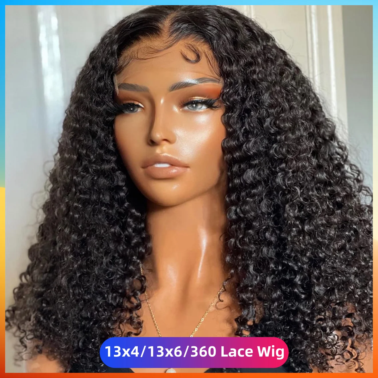 Peruvian 13x4 Kinky Curly HD Lace Front Human Hair Wigs For Women 22 24 26 INCH Long Natural Black 360 13x6 Frontal Wig Glueless