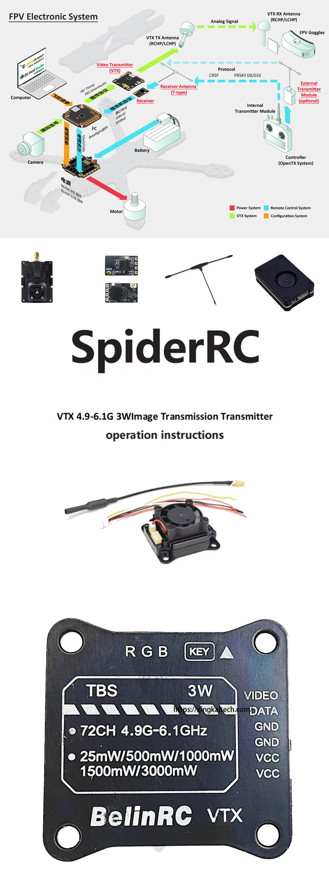 FPV-Brille VTX 5.8G 3W VTX 4.9G 6.1G Video VTX FPV 1000mW mit Audio-Video FPV-Sender-Empfänger-Modul für Langstrecken-Drohnen – Detail 2