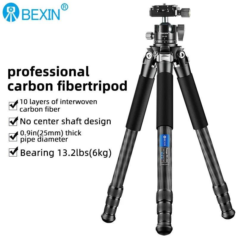 RC254C Professional 10 Layers Carbon Fiber Tripod for DSLR Camera Heavy Duty 40mm Low Profile Ball Head Compact Structure148cm