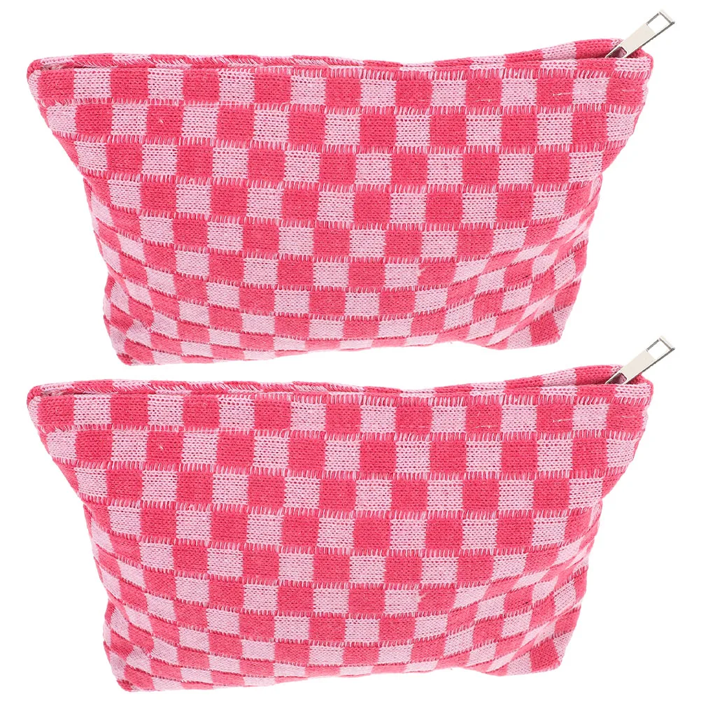 

2pcs Checkerboard Bag White Grid Large Capacity Travel Makeup Case Toiletry Storage ganizer Cosmetics Pouch