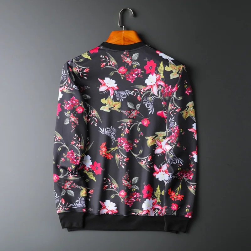 European and American men's wear summer 2022 new  Long-sleeved round collar  Floral print  Fashion fleece