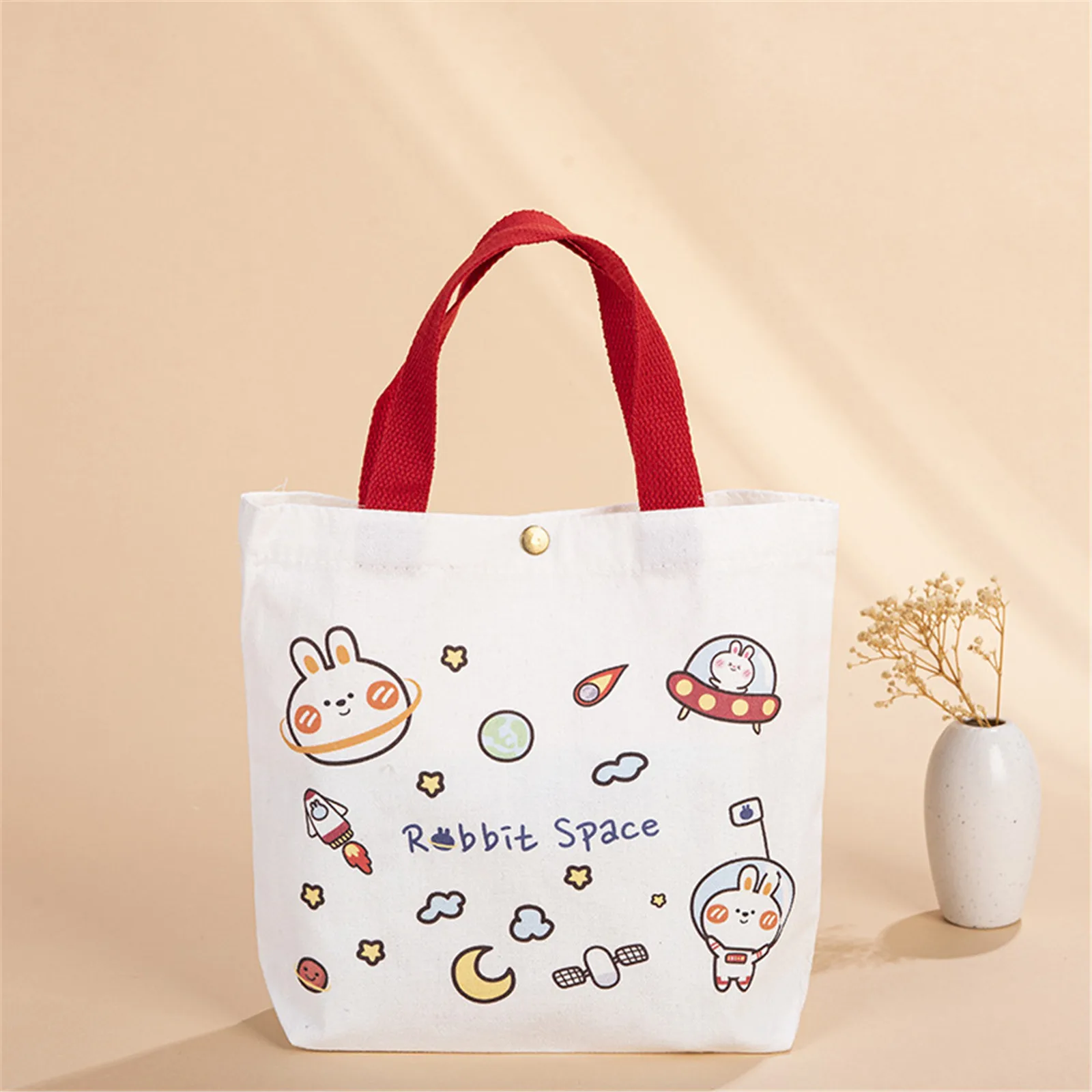 Small Canvas Women Shoulder Bag Handbag Fashion Cartoon Japanese Tote Lunch Bag Large Capacity Student Shopping Bag Bento Bag