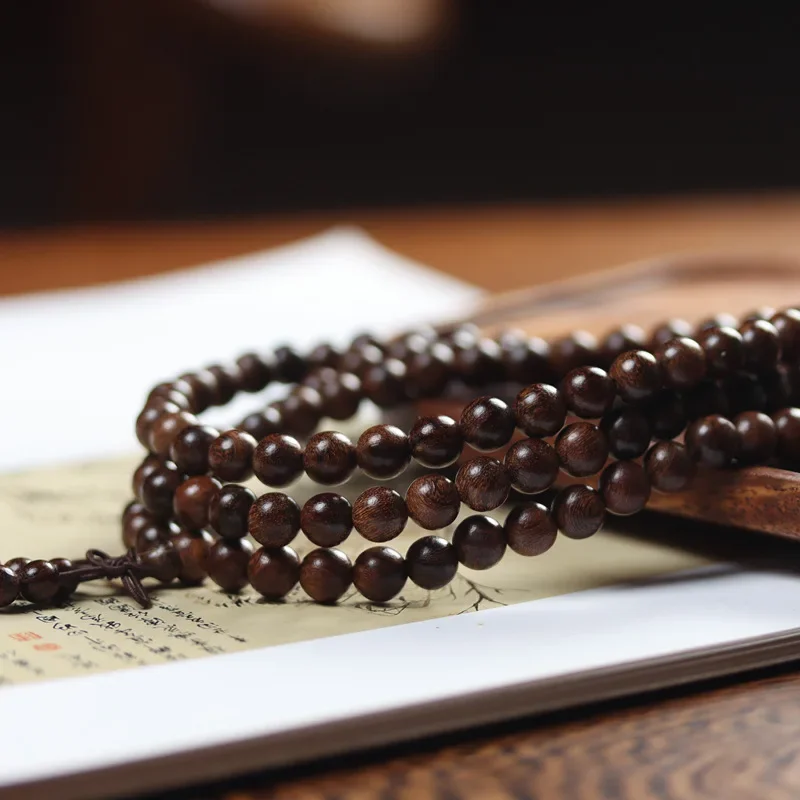 Old Materials Gold Sandalwood 108 Pieces Buddha Beads Bracelet Men and Women Ethnic Retro Style New Chinese Style Beads Collecta