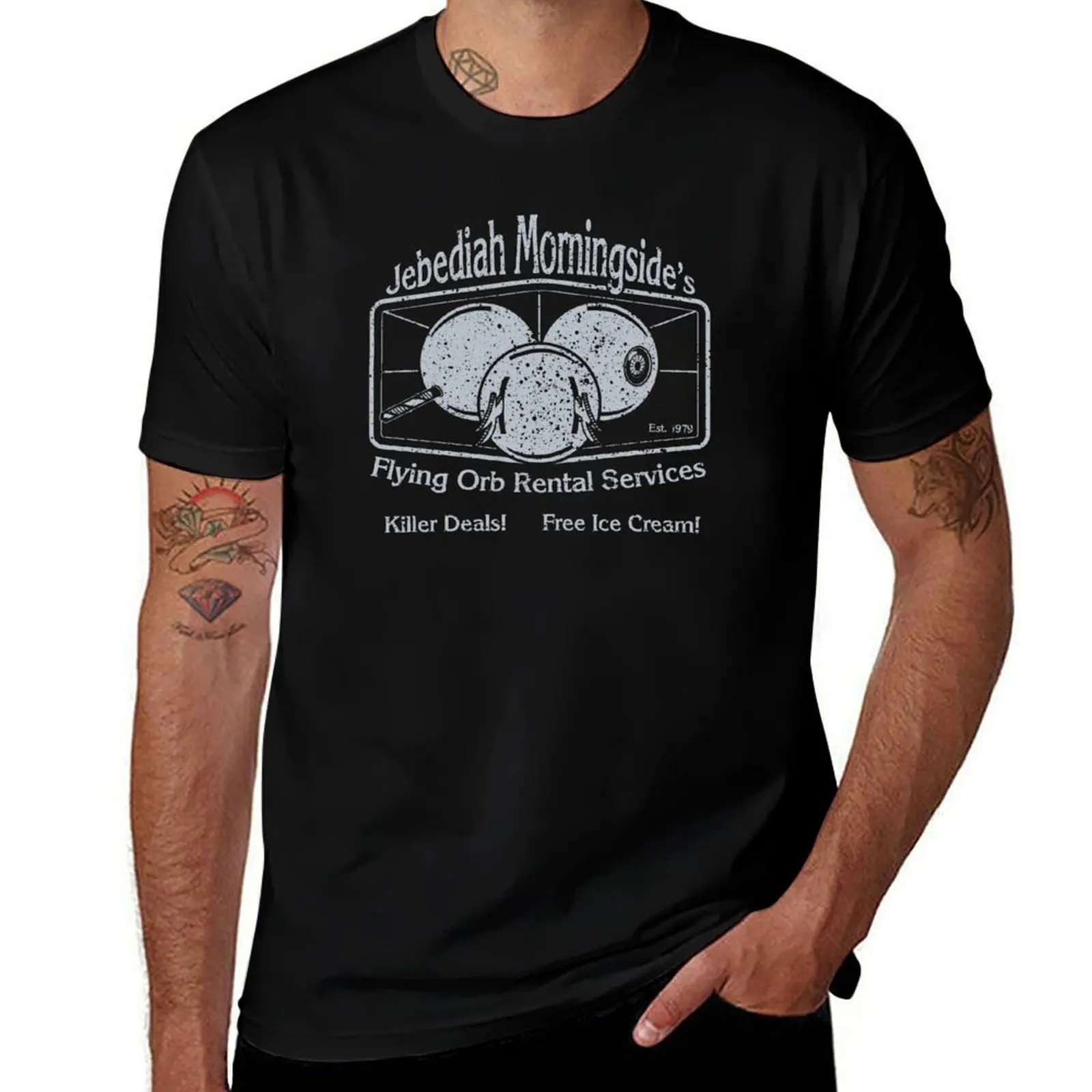 

Jebediah Murningside's Flying Orbs T-Shirt Large Size Basic Casual T-Shirt