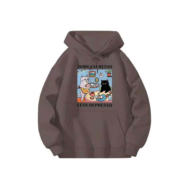 أكثر اسبريسو أقل ديبرسو رسالة القطة السوداء هوديي الرجال النساء مضحك القهوة القط طويلة الأكمام عارضة الخريف البوليستر هوديي قمم #3