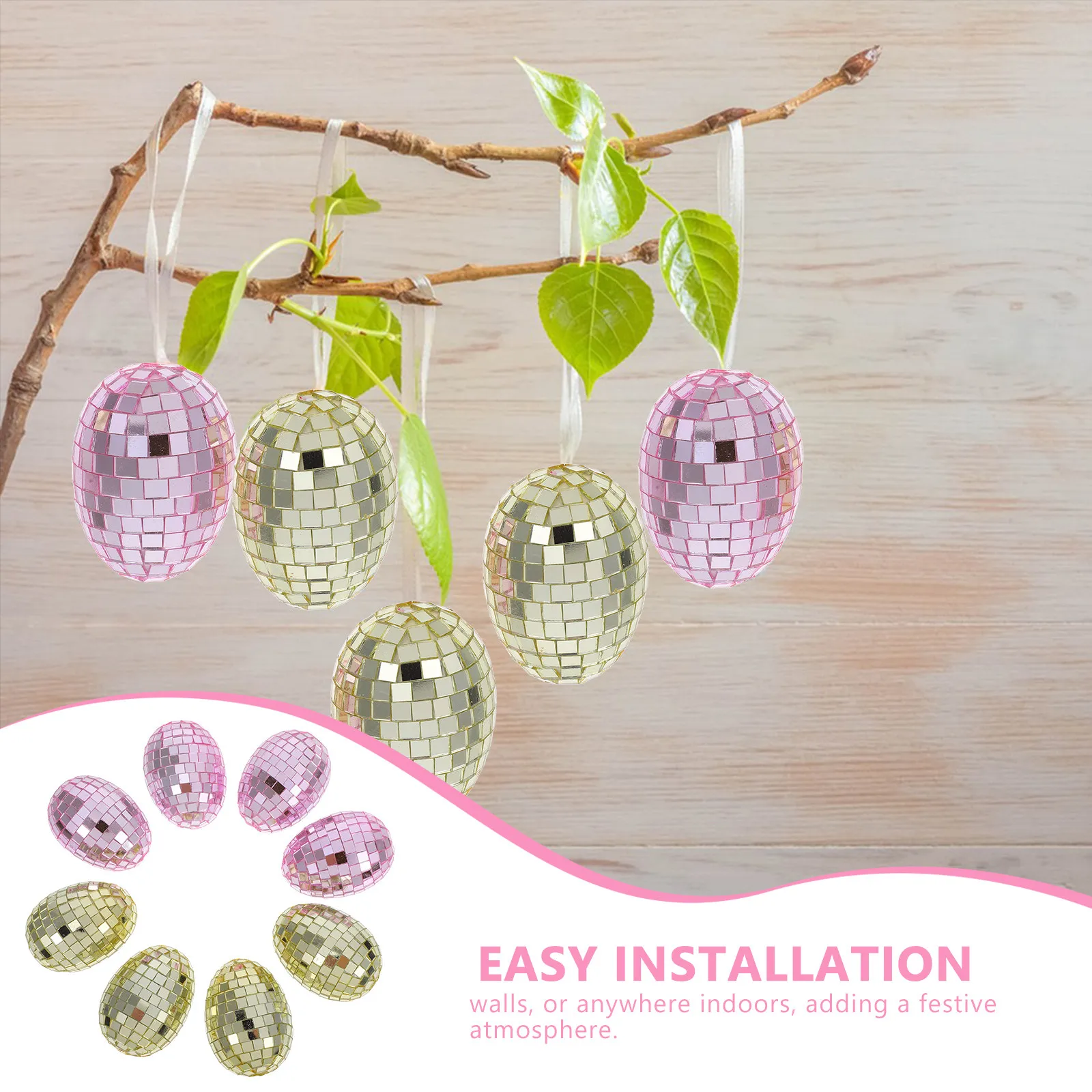 

8pcs Easter Mirror Ball Egg Ornament Easter Egg Reflective Glass Mirror Disco Ball For Festive Decor Reflective Ball Garden deco